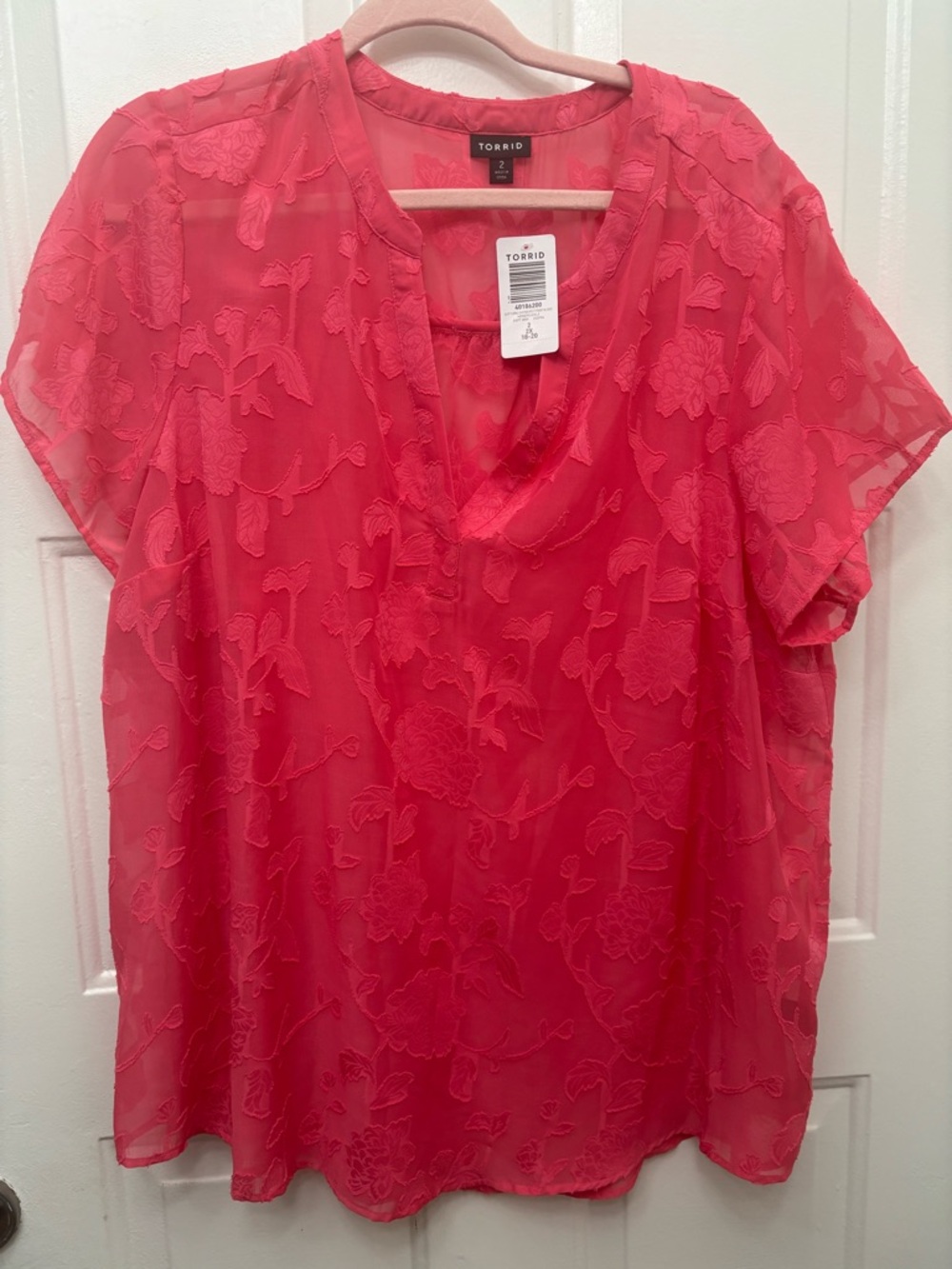 torrid Coral-Red Floral Sheer V-Neck Blouse